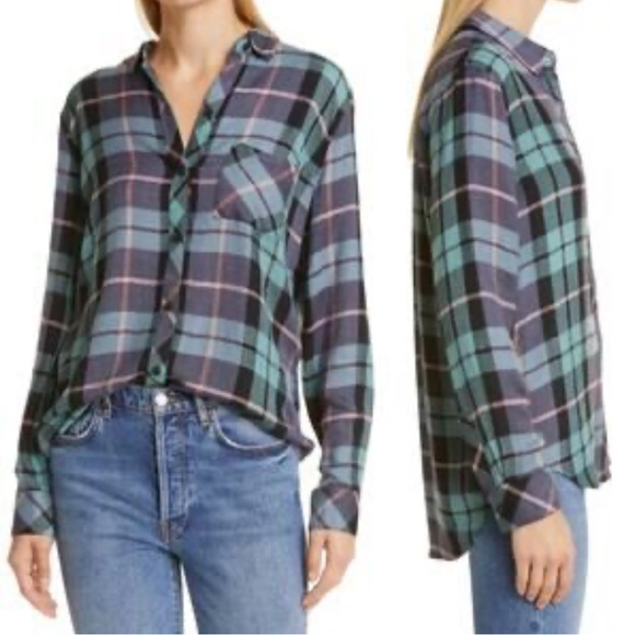 Rails Hunter Multicolor Lurex Button-Front Shirt Metallic Thread Womens Large - Picture 1 of 8